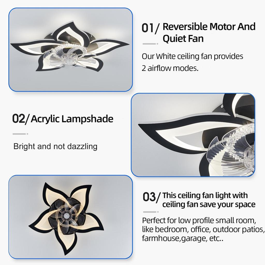 2024 Modern Minimalist Acrylic Ceiling Fan with Light, Large Airflow & Variable Frequency for Bedroom & Living Room