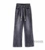 [LZYYHHR] Men's Denim Jeans, Loose Fit, Baggy Pants, Long Pants, Plus Sizes, Stylish, Cool, Adjustable Drawstring (L, Gray)