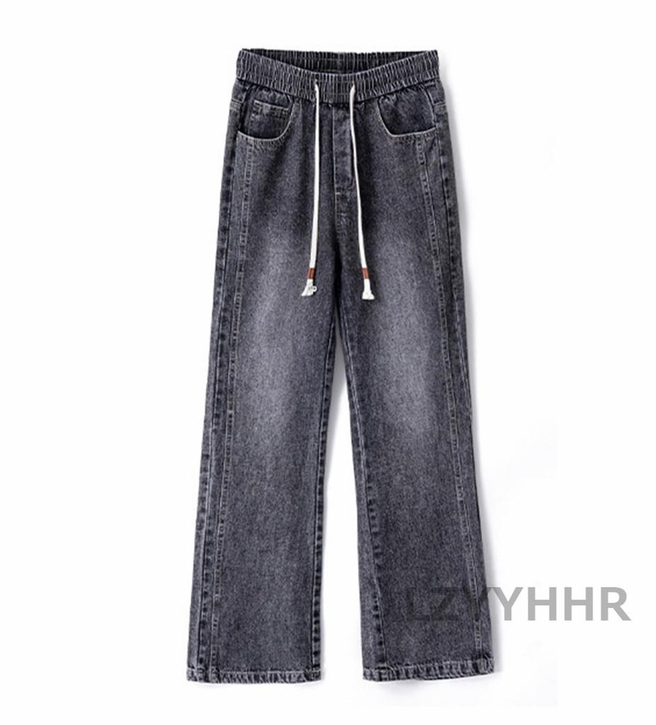 [LZYYHHR] Men's Denim Jeans, Loose Fit, Baggy Pants, Long Pants, Plus Sizes, Stylish, Cool, Adjustable Drawstring (L, Gray)