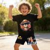 Children's Polyester Short-sleeved Shorts Set with "One Piece" Cartoon Print Boy's Sports Shirt for Summer T-shirt Set of 2 Pieces