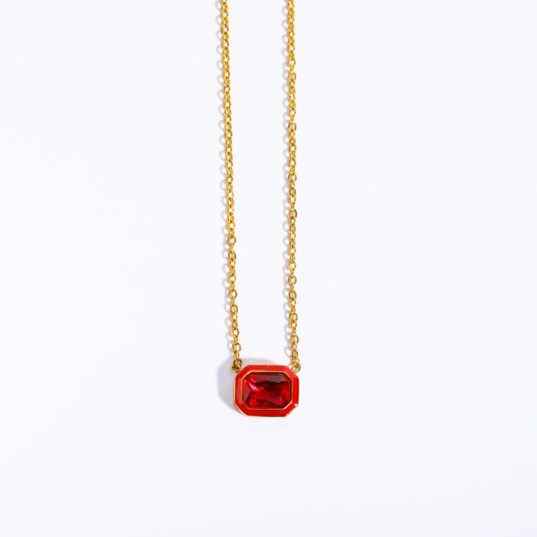 **Zircon Macaron Pendant Necklace: Colorful Titanium Design**
