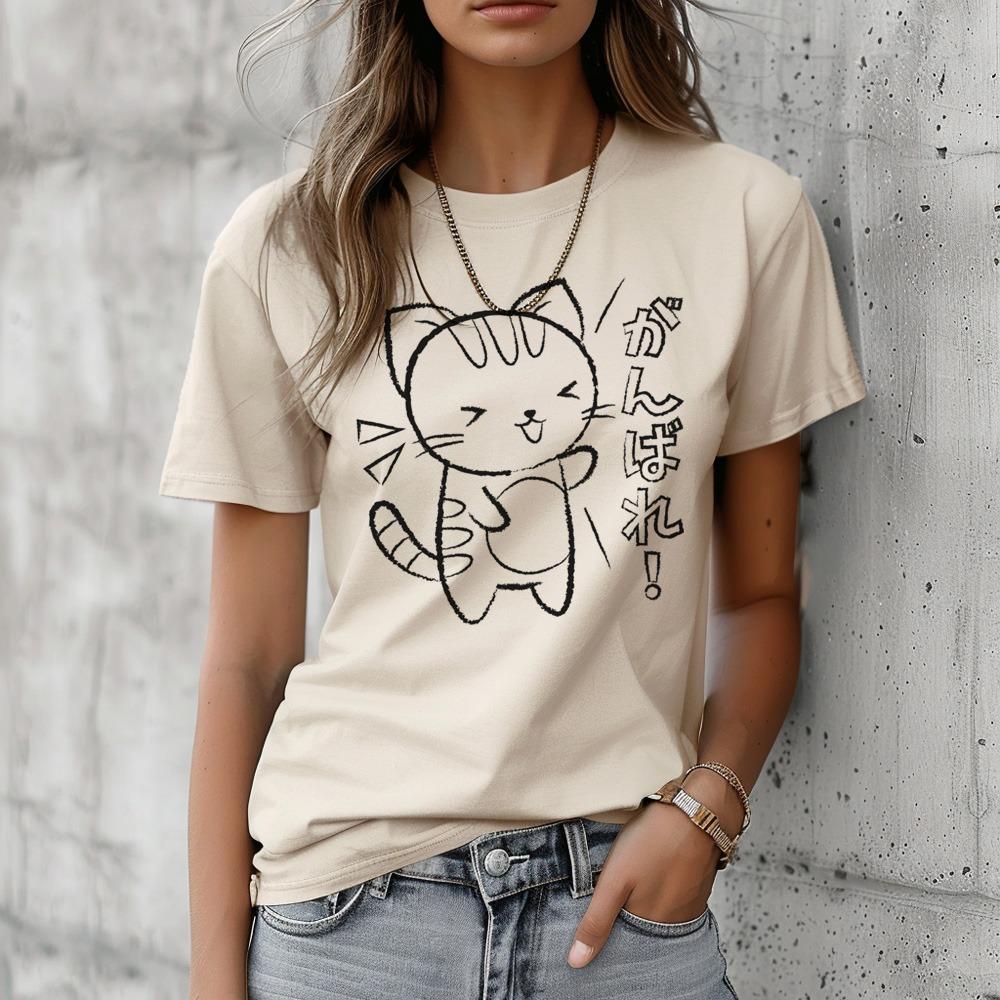 Cute Cat t shirt women manga top girl harajuku graphic 2000s clothing