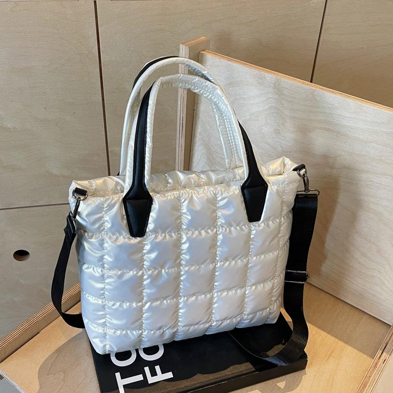 Internet Celebrity Cotton Quilted Padded Women's Handbags Nylon Solid Color Grid Female Shoulder Crossbody Bags Large Capacity Ladies Tote Bag Satchel