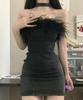 Letní dámské džínové minišaty Jarní večerní večírek Bodycon šaty bez zad s peřím