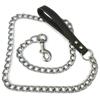 Metal Chain Dog With Leather Style Handle Strong Control Leash Dogs Leash For Walking Pet Products Collars, Harnesses Leads
