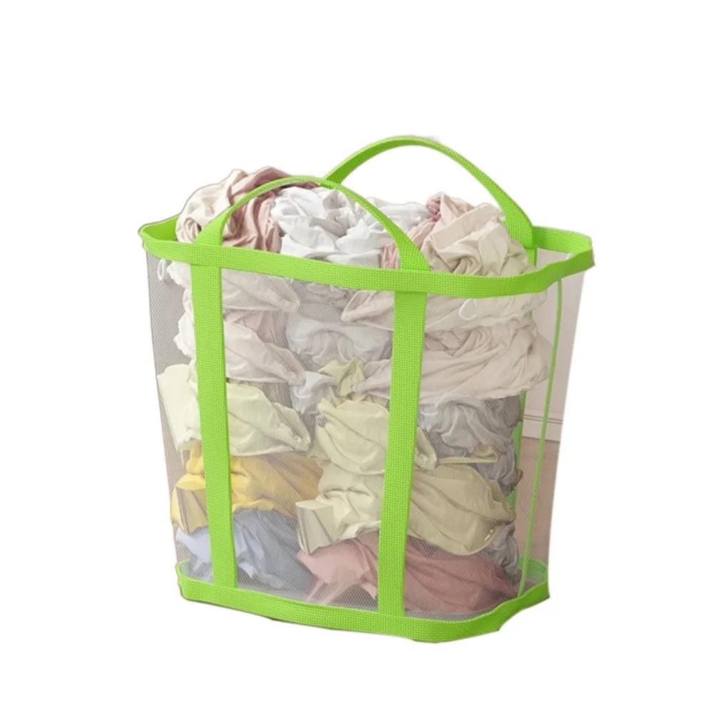 Wall Mounted Nylon Mesh Laundry Basket Large Capacity Foldable Mesh Laundry Hamper with Handle Breathable Dirty Clothes Basket