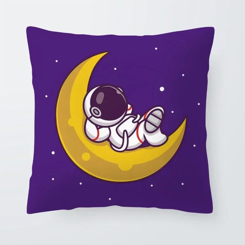 Astronaut Cat Planet Text Pillowcase Decoration Living Room Bedroom Sofa Pillowcase Creative Fun Cartoon Cushion Cover