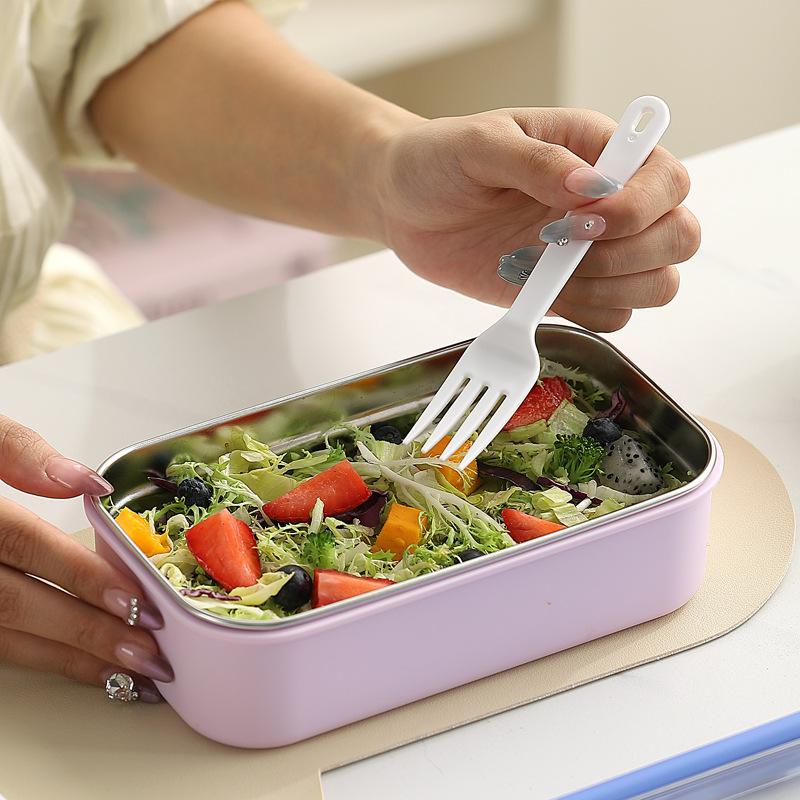 JUSTINLAU Portable Lunch Box Stainless Steel Bento Box Microwave Available Heating Student Staff Food Container with Fork Spoon