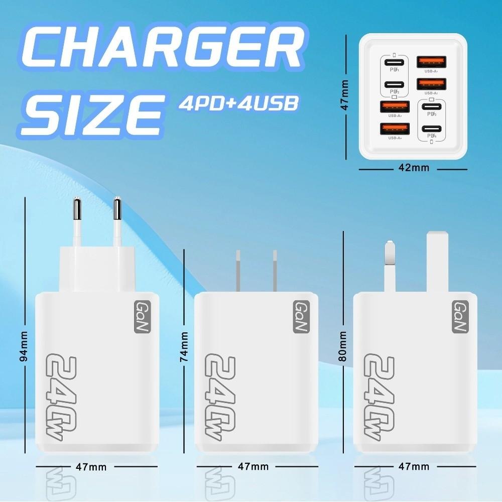 240W Power USB C Charger Head 8 Ports Fast Charger Adapter Wall Charger Adapter Mobile Phone