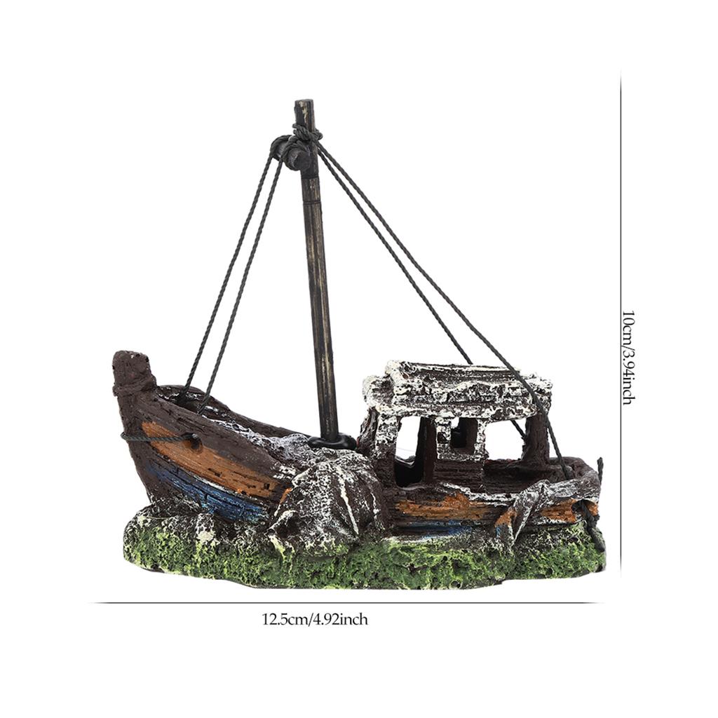 High Simulation Resin Aquarium Shipwreck Decoration, Color Injection Molding, Easy Cleaning, Enriches   for Fish Hide House, Color Lifelike,
