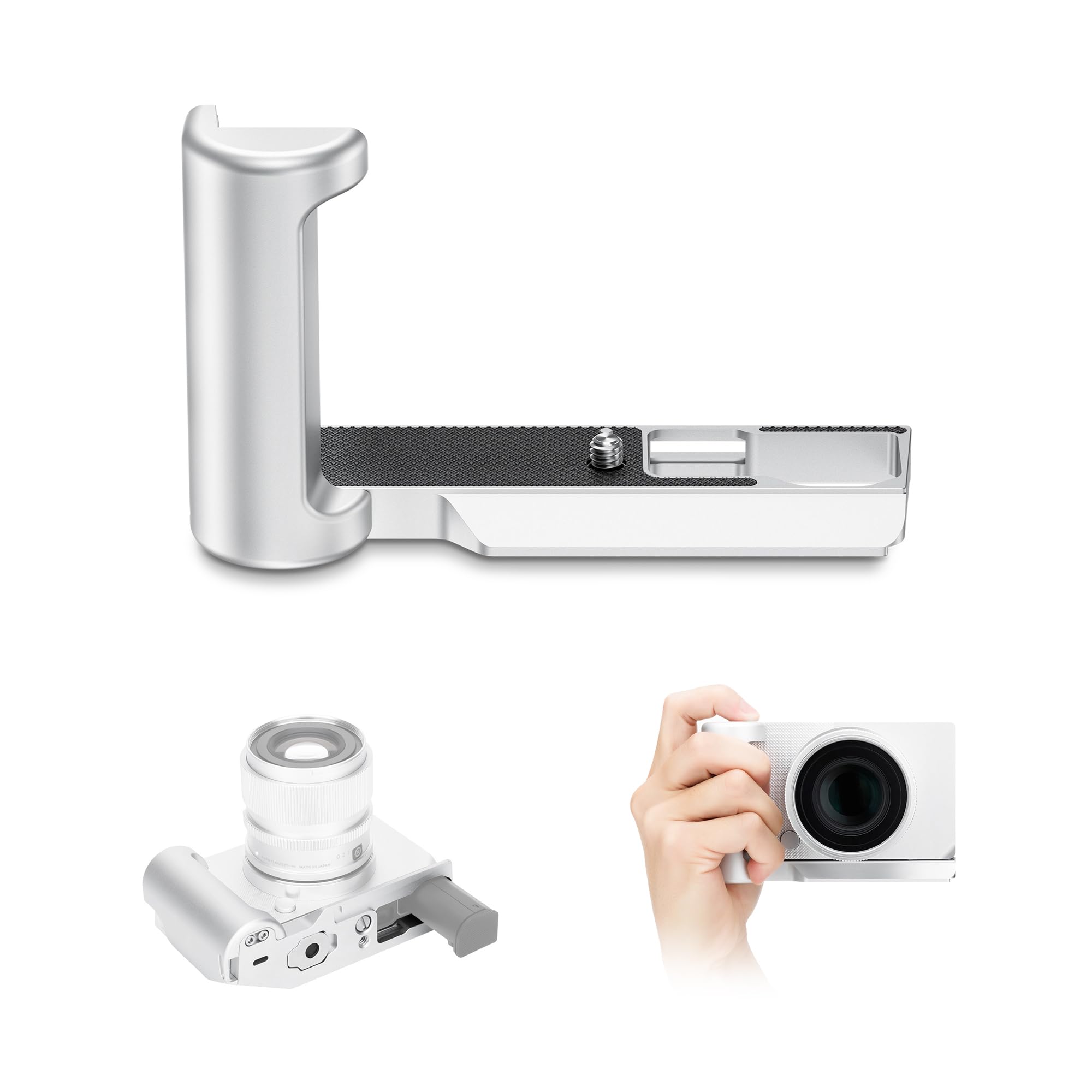 

JJC Metal Hand Grip for Sigma BF Convenient Battery Threaded Hole on the Bottom Aluminum Alloy Silver L-Shaped Cameras, Replacement, 1/4 -20 &