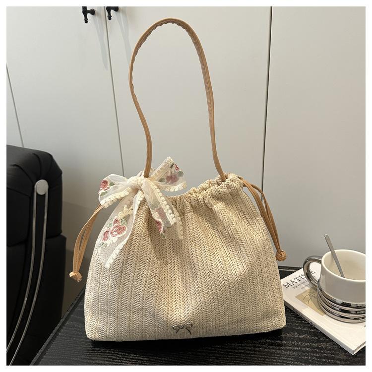 

Летняя плетеная из соломы пляжная свежая и популярная новая модная простая большая вместительная портативная сумка-тоут на плечо хаки