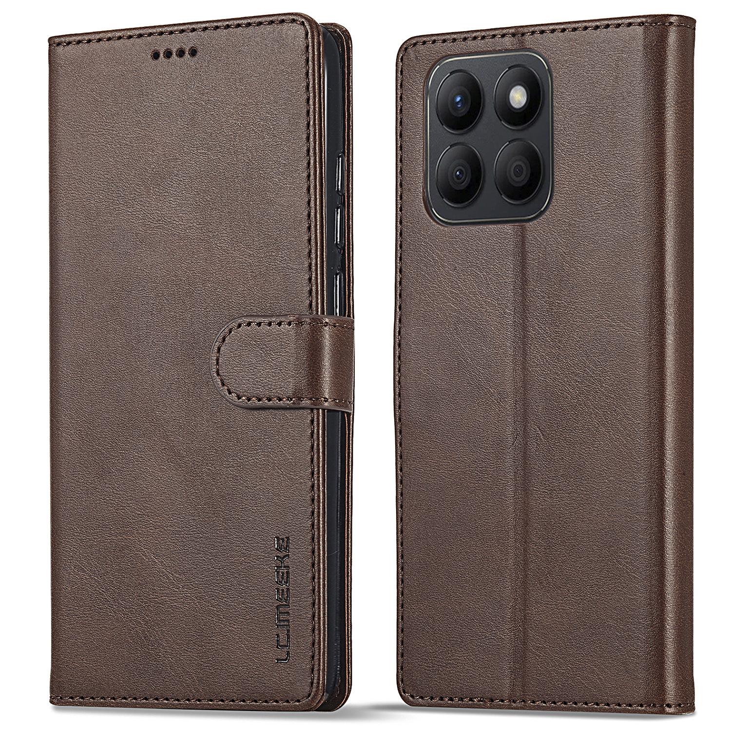 

LC.IMEEKE For Honor X8b 4G Case Magnetic Buckle Wallet Leather Phone Cover Calf Texture Brown