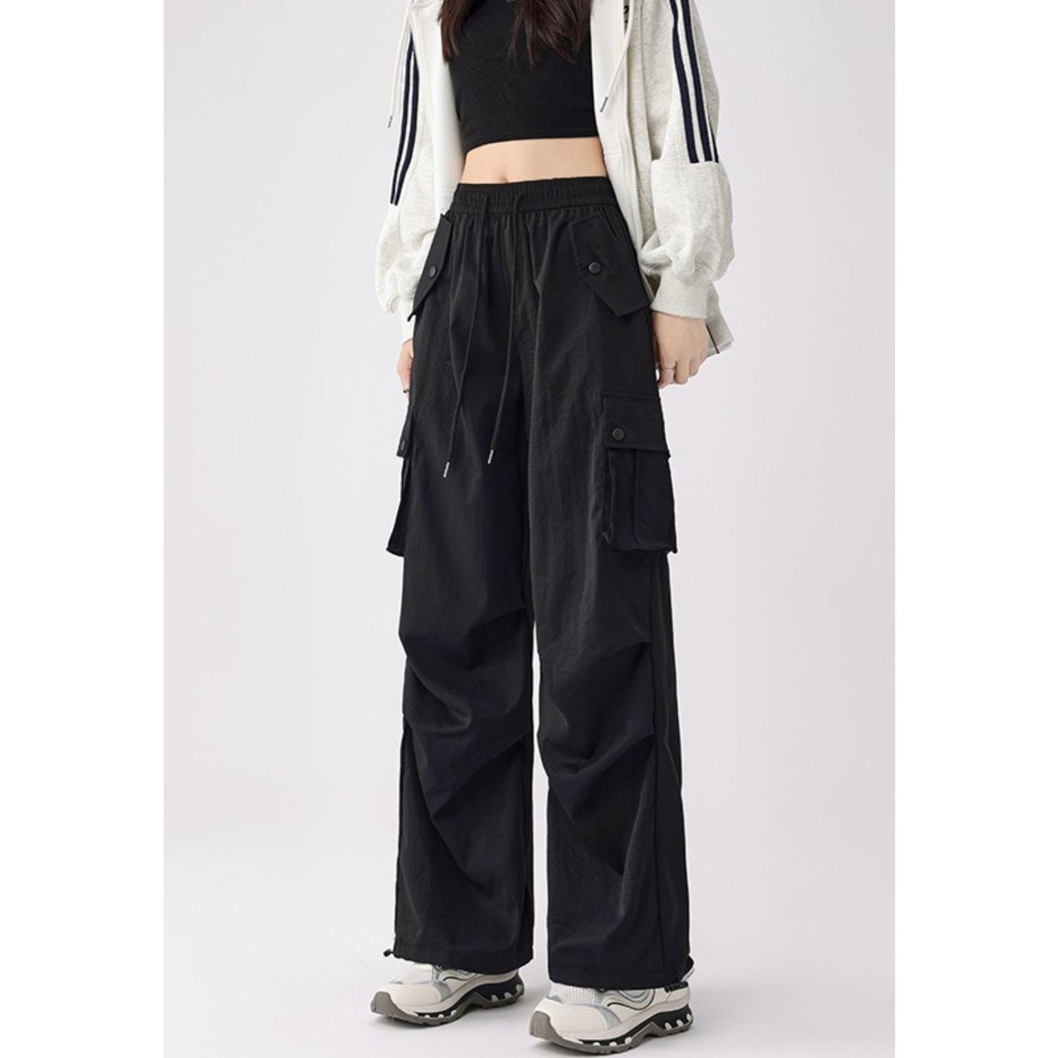 Women s High Waist Cargo Pants Loose Fit Straight Leg Casual Summer Trousers S