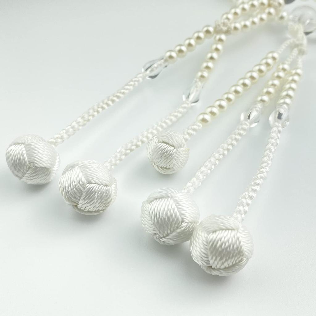 Myorenka Soka Gakkai Prayer Beads, SGI Prayer Beads, Men's and Women's, Medium Size, PC Pearl, Acrylic Crystal, White Ball Tassel