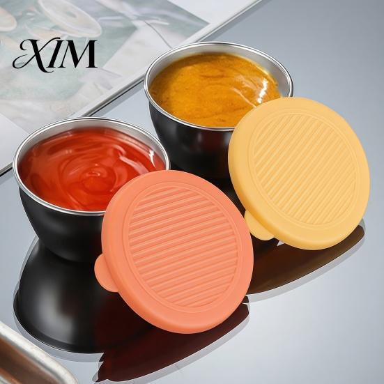 Small Metal Food Storage for Baby Stainless Steel Sauce Cup with Silicone Lid, Reusable Leakproof Dip Cups Bento Box Condiment Container, Dipping Bowl