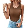 Women Ribbed Tank Top Knitted Camisole with Built-in Bra Casual Crew Neck Sleeveless Basic Tee Shirt for Workout Parties Vacations