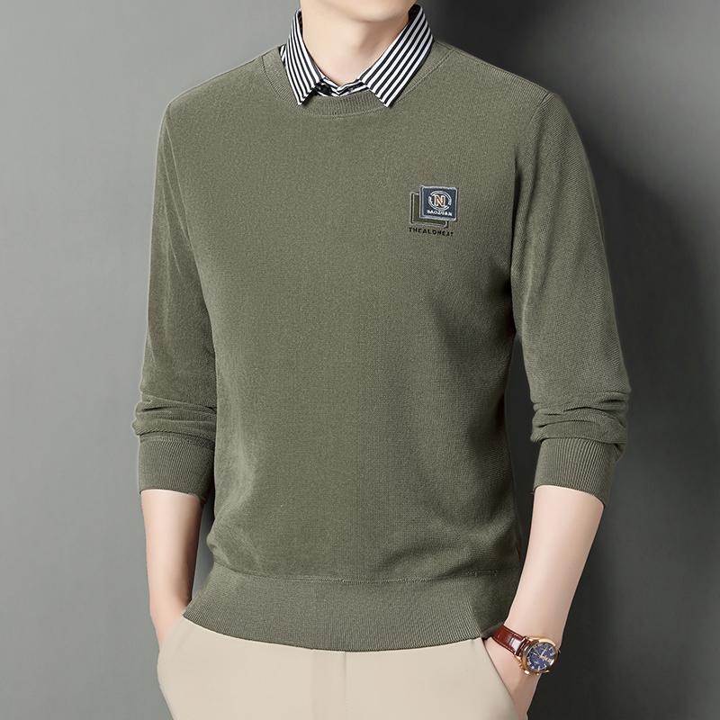 

Mens Winter Sweater Business Casual Pullover Polo Neck Fleece Sweaters Fake 2 Piece Fashion Korean Business Causal Pullovers 2XL