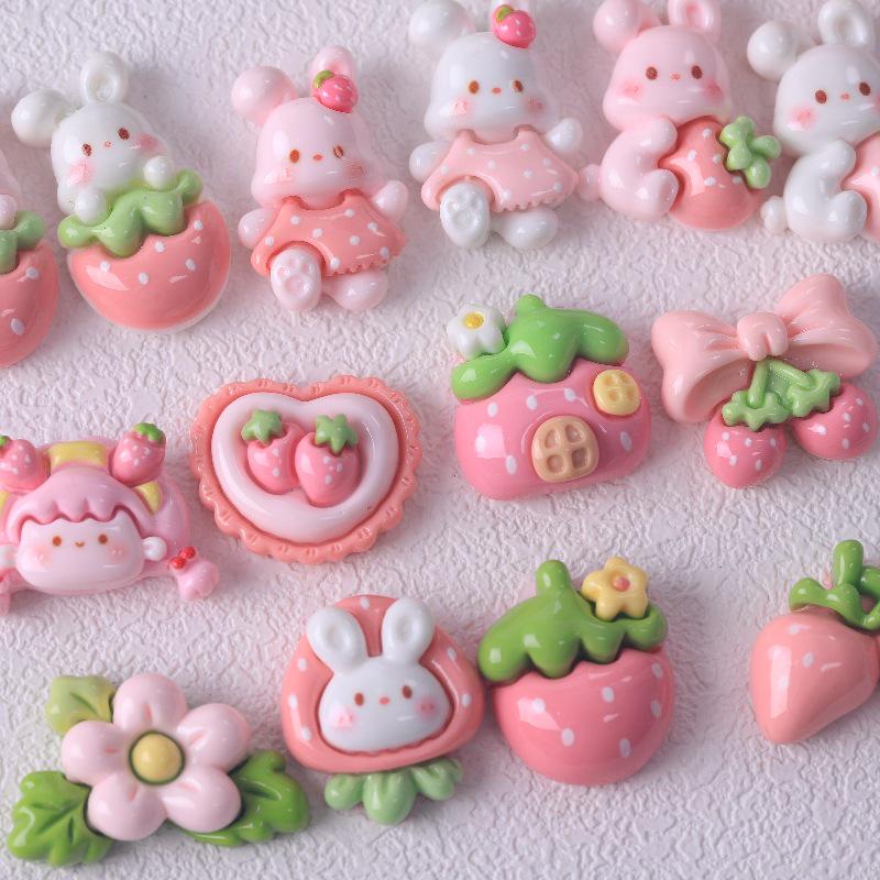 Erdbeer Häschen Haus Harz Haarspange & Schmuck DIY Zubehör für Kinder