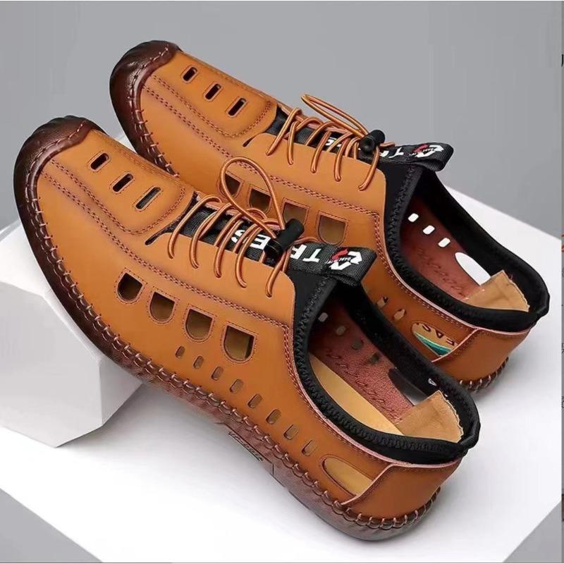 Lace-up Leather Sports and Leisure Shoes Men's Low-top Flat Heel Breathable Wading Men's Shoes Fashion Leather Sandals