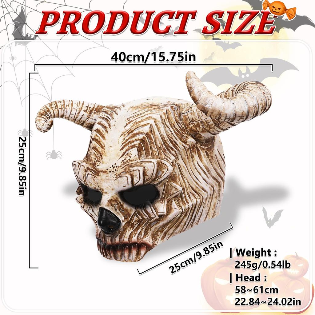 Halloween Demon Skull Half Face Horn Mask Carnival Party Masquerade Horror Costume Cos Props Horror Role Play Headgear