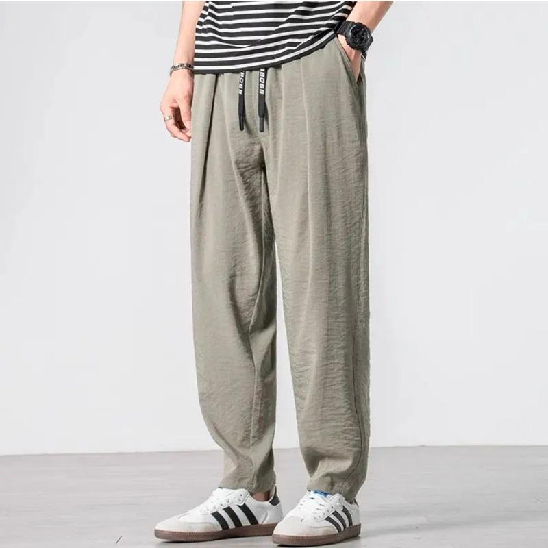 Summer Thin Pants Men's Trendy Brand Loose Large Size Ice Silk Casual Pants Drop Straight Pants