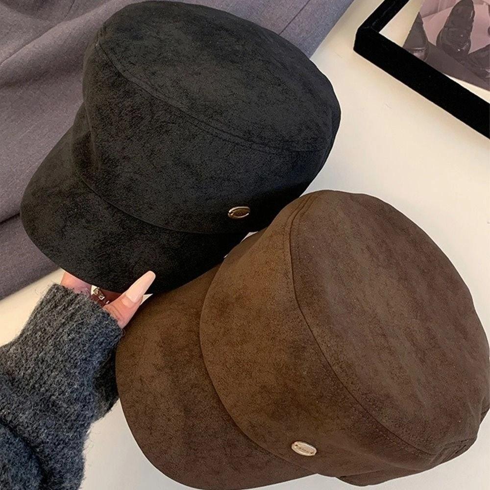 Vintage Suede Beret Flat Brim Beanie Cap Fashion Painter Berets  Women