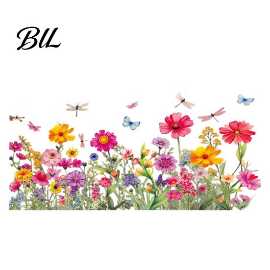 Bathroom Window Decal Spring Summer Flower Butterfly Cling Colorful Floral Sticker Scratch-resistant Removable Double-Sided Static Decals for