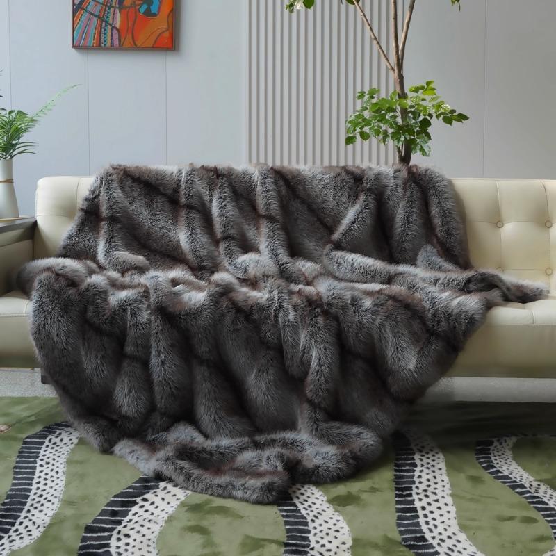 Luxury Faux Fur Blanket High-end Bed Fox Fur Blankets For Beds Plaid on The Sofa Cover Decoration Home Blankets And Throws