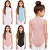 Body de Danza sin Mangas para Niñas Cremallera Invisible Delantera Malla Transparente Trasera Pedrería Maillot