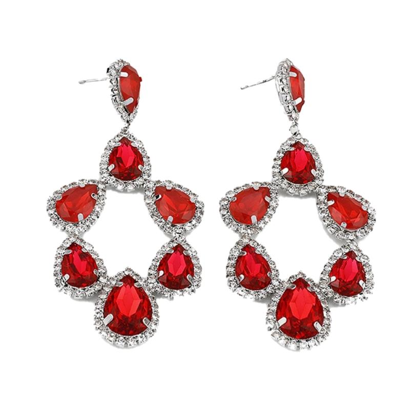 Sparkling Teardrop Pierced Earrings Triple Crystal Dangle Drop Jewelry Teardrop Earrings with Rhinestones For Women