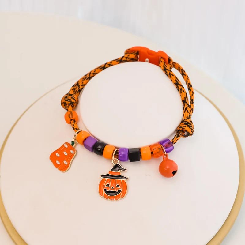 Cat and Dog Colorful Bead Necklace Halloween Funny Pumpkin Party Pet Accessories