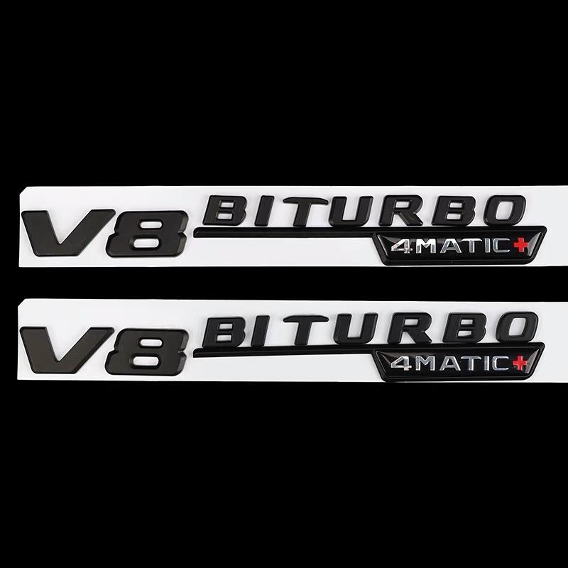 2pcs Vent Fender Trim Emblem Blade Logo V8 BITURBO 4MATIC+ for Mercedes Benz AMG V8 C200 C300 E300 E400 W213 Car Side Stickers
