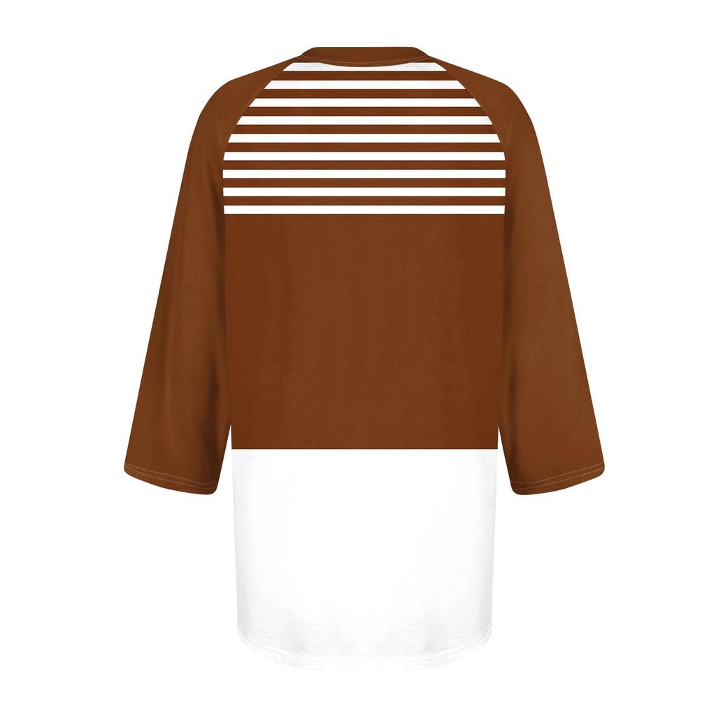 Women's Fashion T-Shirt Casual Printing V-Neck Button Up Shoulder Sleeves Seven Quarter Sleeve Top