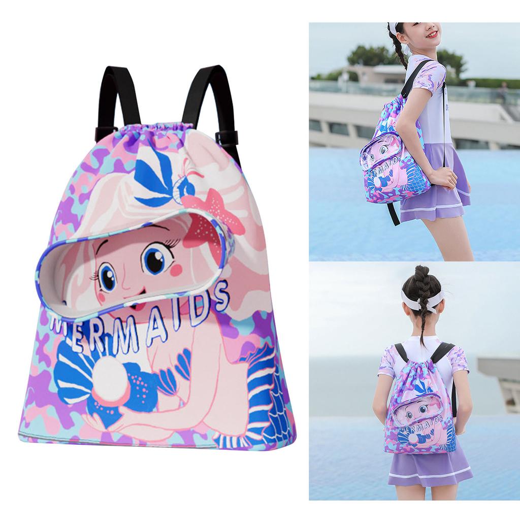 Kids Drawstring Swimming Bag Oxford Cloth Waterproof Dry Wet Separation Drawstring Bag for Boys Girls Small Purple