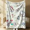 Sanrio Lovely Hello Kitty Plush Flannel Blanket Red White Grid Pattern Lightweight Throw Bed Sofa Cover School Office Nap Shawl