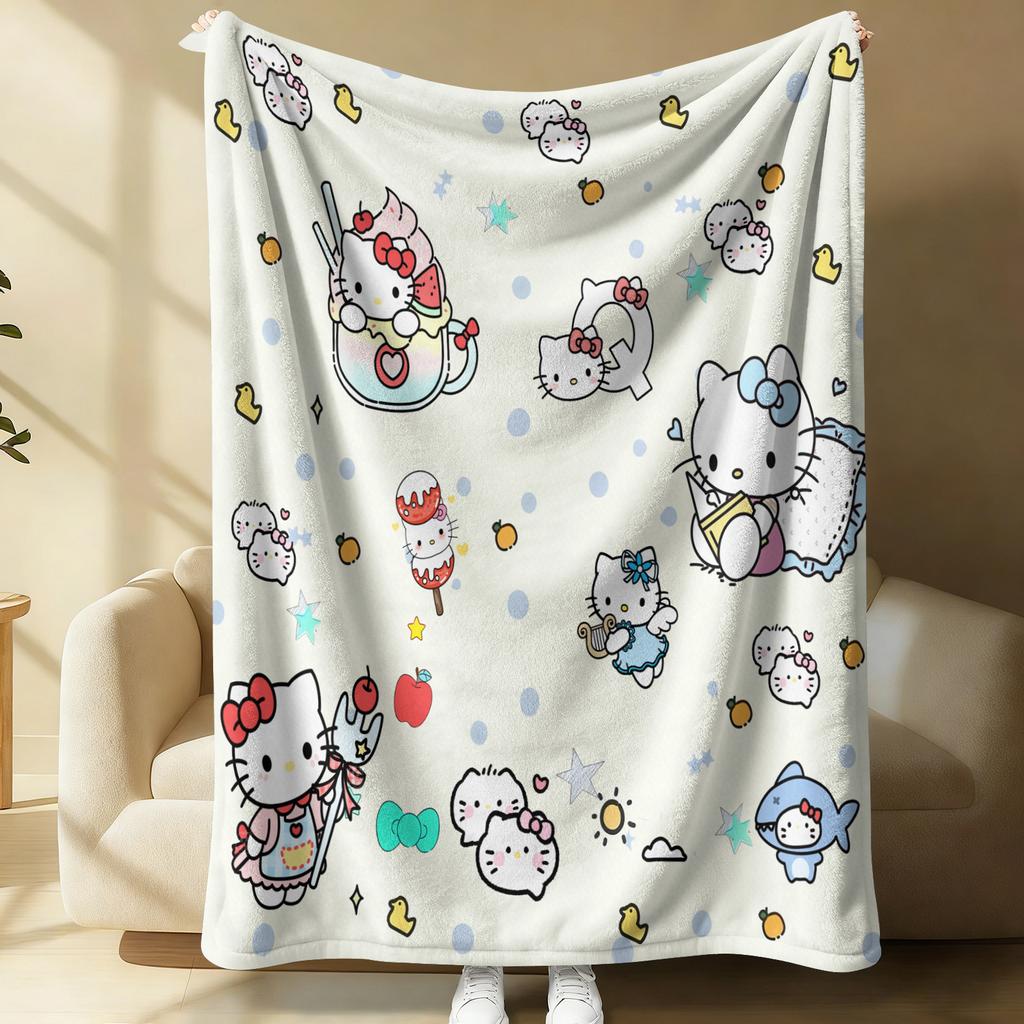 Sanrio Lovely Hello Kitty Plush Flannel Blanket Red White Grid Pattern Lightweight Throw Bed Sofa Cover School Office Nap Shawl