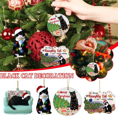 Ciondolo Aereo Acrilico Gatto Nero Decorazione Festa di Natale 2D Decorazioni Albero di Natale Regali di Capodanno Ornamento Decorazioni Natalizie