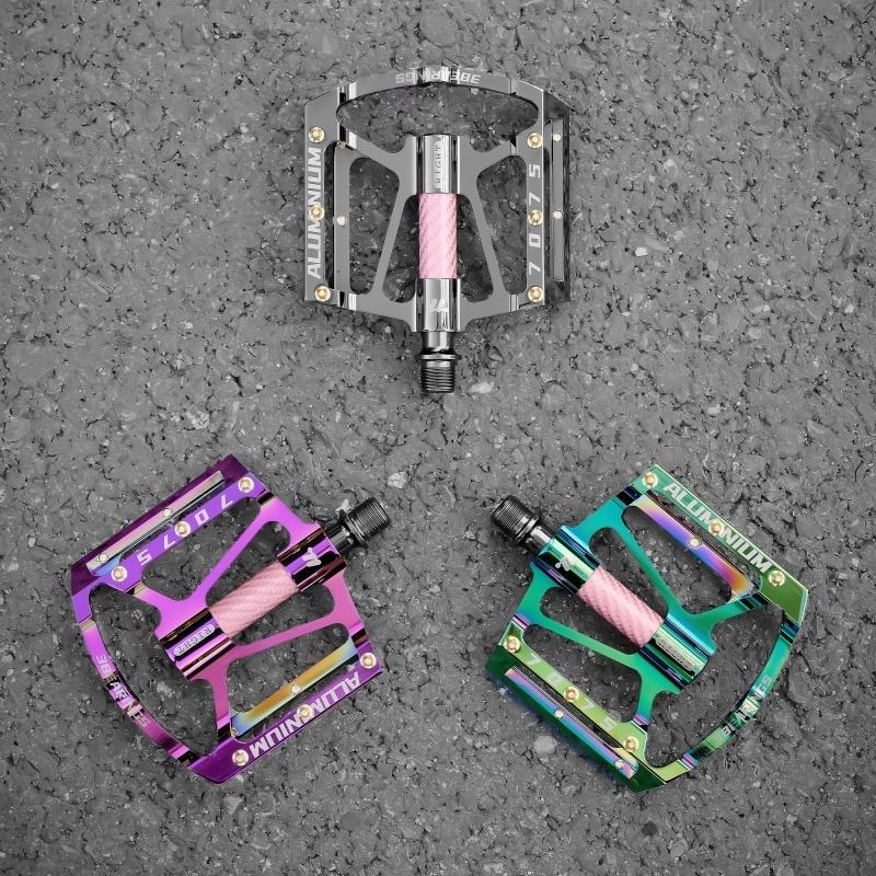 WEST BIKING 3 Bearing Bicycle Pedals Electroplated Aluminum MTB Road Bike Carbon Fiber Tube Anti-slip Pedals Bicycle Accessories