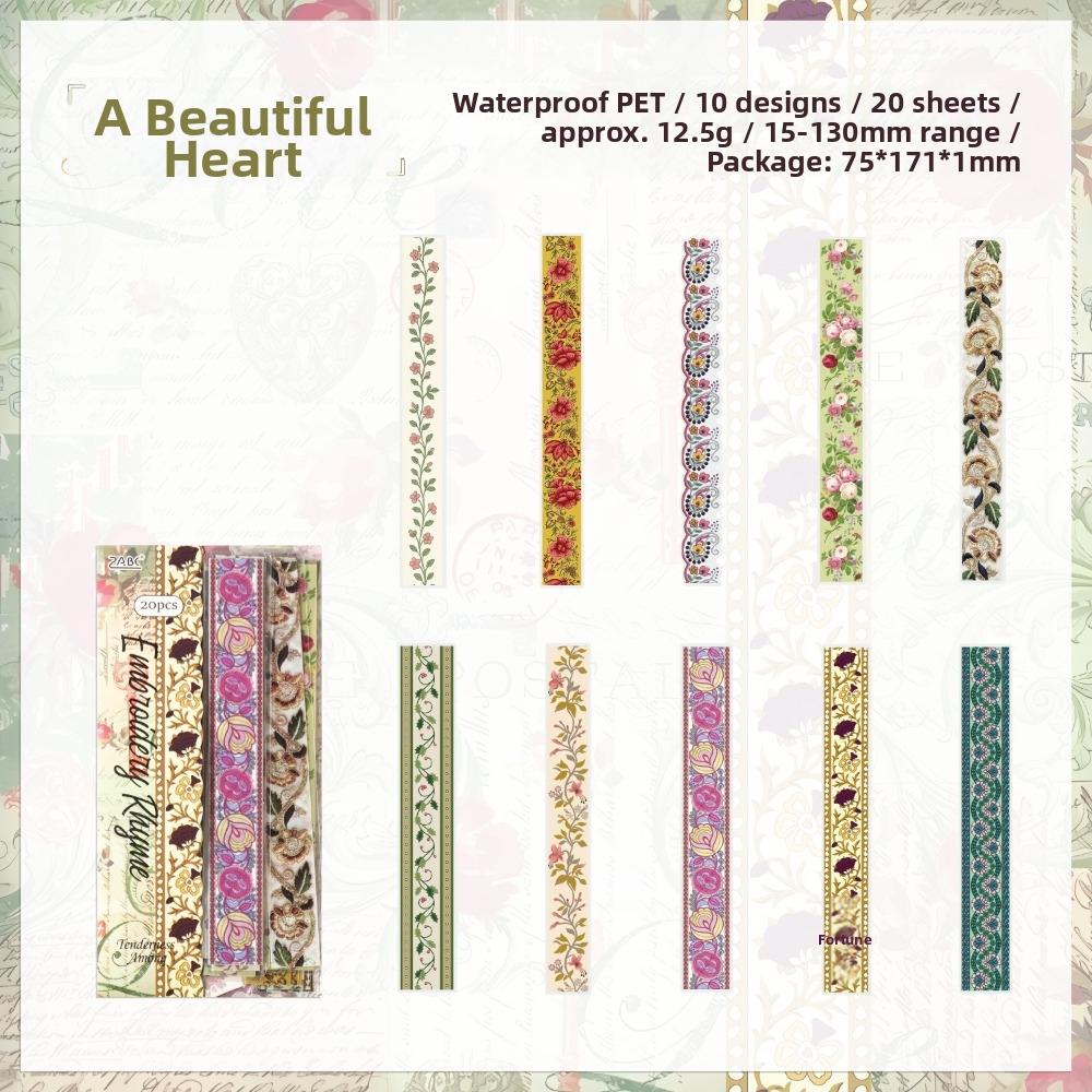 20pcs Floral Pattern Vintage Lace Stickers Wear-Resistant PET Stickers  for Photo Album