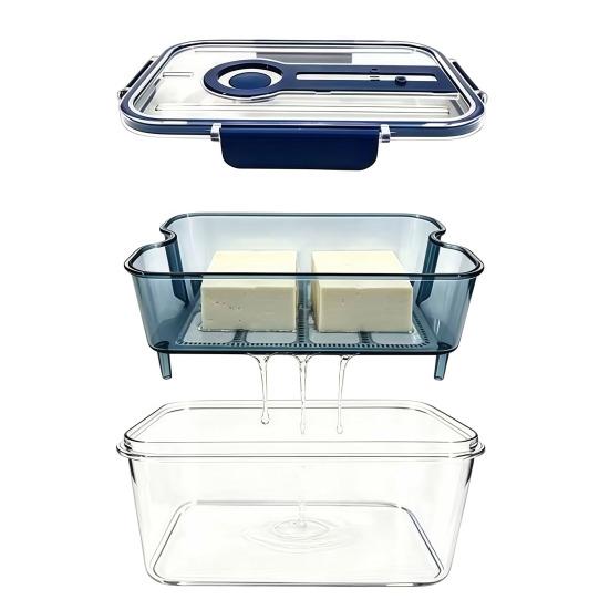 Odor Proof Storage Box Crisper Box, with Mesh Drain Strainer, Tofu Whey Greek Yogurt Maker Separation Food Container, for Fresh Fruit Vegetable