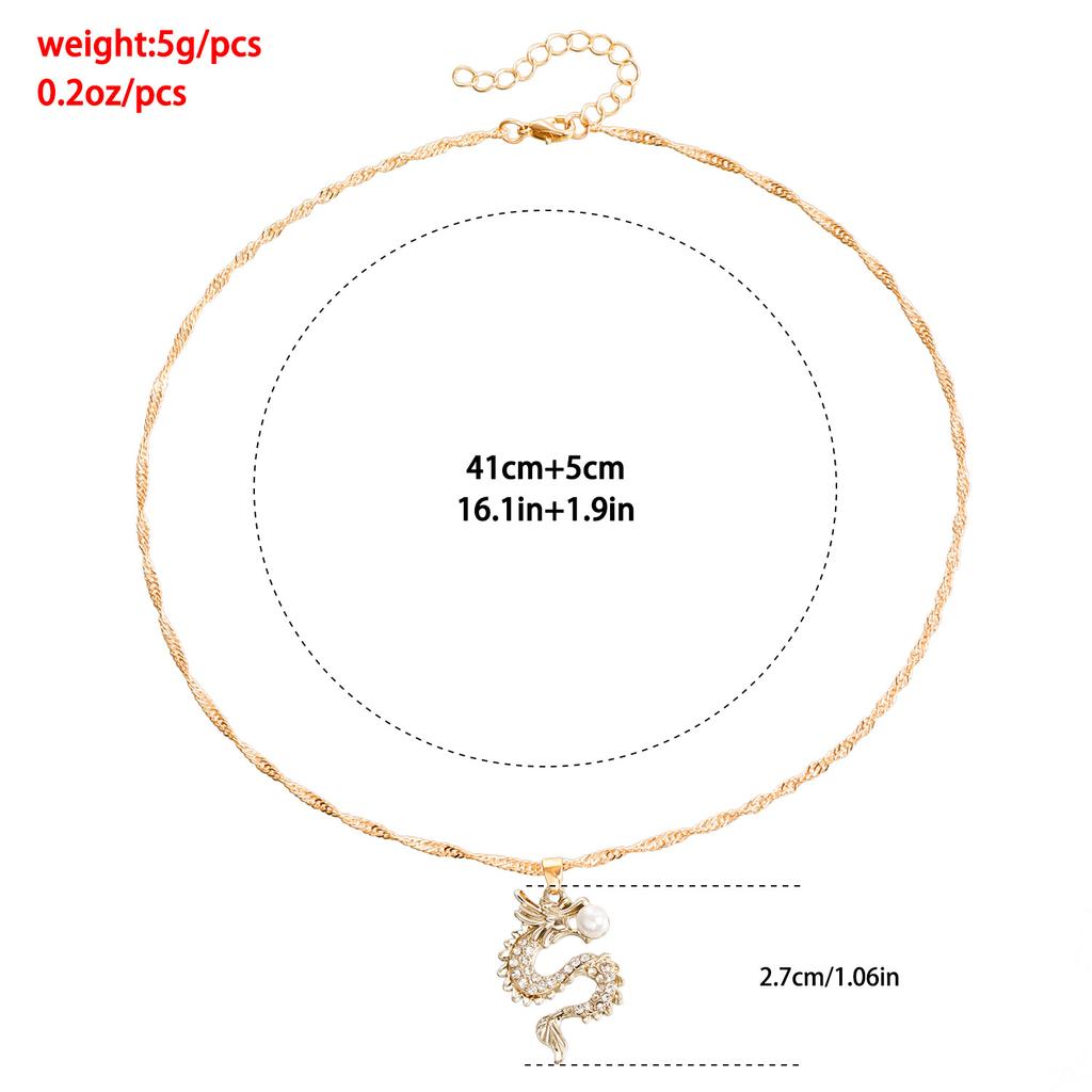 2024 Zodiac Dragon Birthday Year Domineering Dragon Micro Diamond Pendant Necklace Fashion Imitation Pearl Premium Sense Necklace