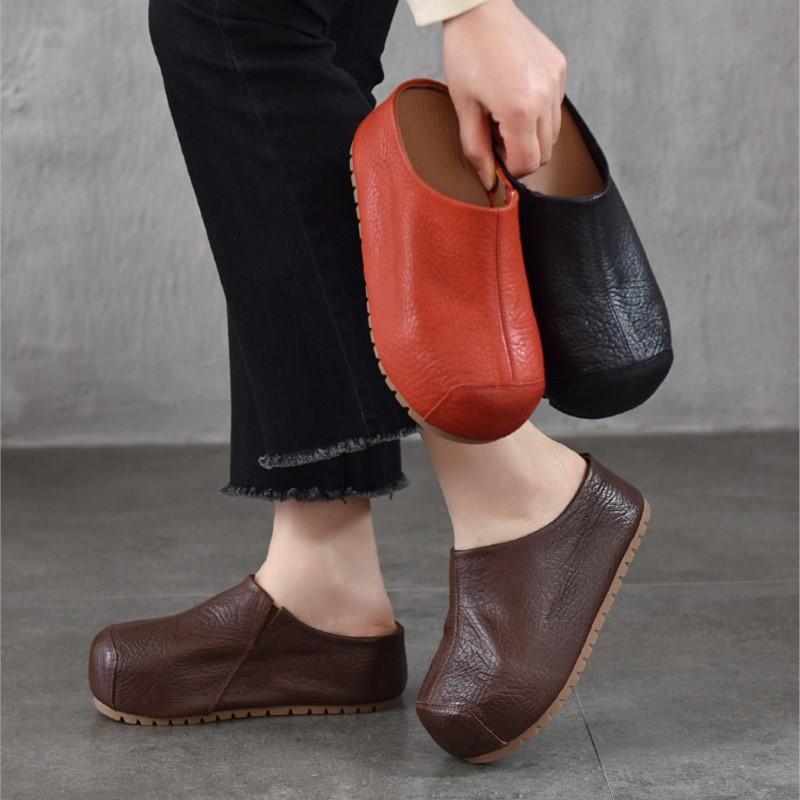 Johnature Genuine Leather Height-increasing Sandals Versatile Thick Soled Round Toe Women's Outdoor Slippers