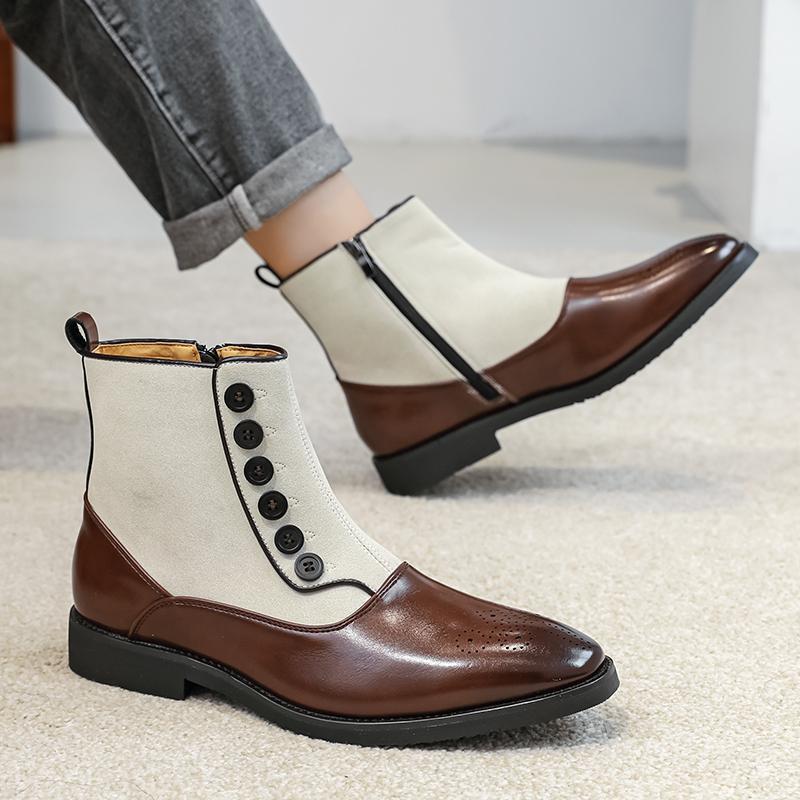 Men's Retro Leather Side-Zip Buckle Martin Boots