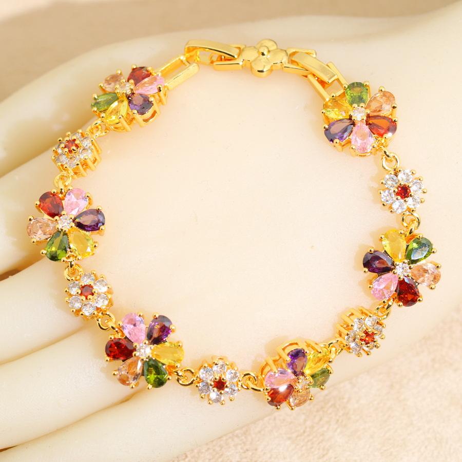 Gold Plared Multicolor Zirconia Bracelet Wedding Jewelry For Women Party Gift