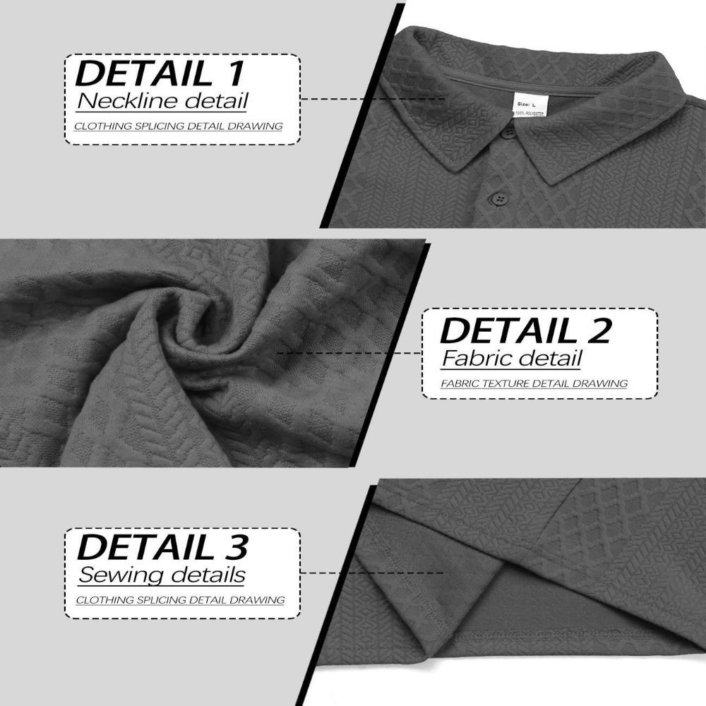 Textured Jacquard Solid-Colour Men's Long-Sleeved Polo Shirt with Buttons New Style Collared Loose-Fit Sweatshirt