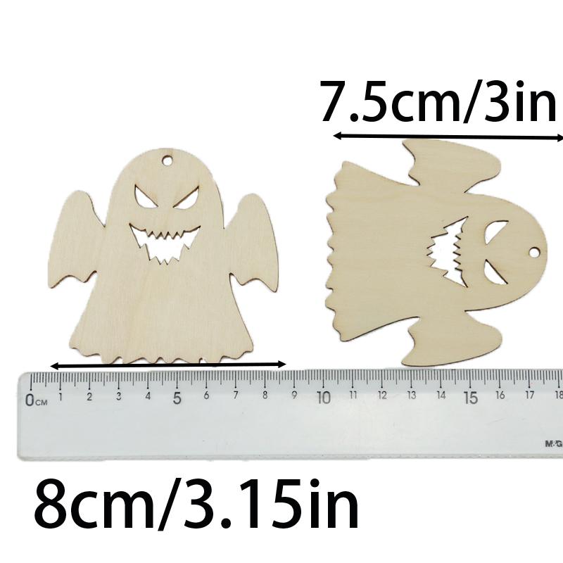 (10pcs/pack) 8cm Halloween DIY Wooden Ghost Decoration Pendant Festival Party Scene Decorations Props Accessories DIY