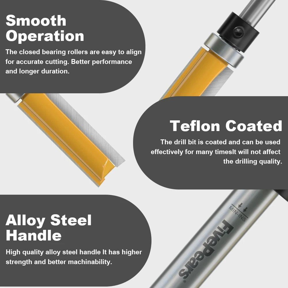 6.35mm Shank Flush Trim Router Bearing 1/2" Straight Router Bit Woodworking Dia 12.7Mm