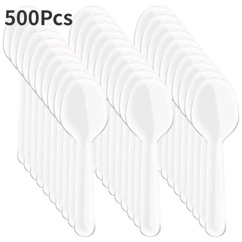 100/200/500Pcs Spoons Plastic Spoon Forks Dessert Tea And Serving Disposable Egg Bulk Appetizers That Cup Short Wood Inch