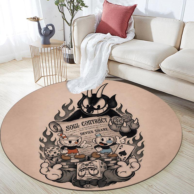 Cuphead & Mugman, Tappeto Rotondo, Tappeto per Soggiorno Camera da Letto Divano Sala Giochi Decorazione, Tappetino Antiscivolo